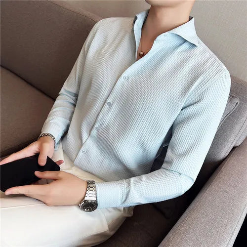 saferido  Clothing Men Spring High Quality Business Long Sleeve Shirts/Male Slim Fit Fashion Casual Dress Shirts Plus Size 3XL