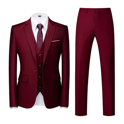 saferido (Jacket+Vest+Pants) Men Business Suits British Style MenWedding Dress Slim Fitting Blazer Trousers 3 Piece Elegant Male Tuxedo