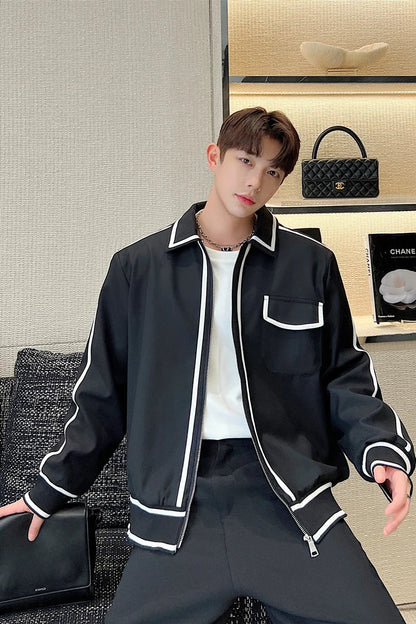 saferido Korean Street clothing fashion Spring Casual Contrast Colors Striped Male Casual Jacket Men's Niche Desgin Black Coats