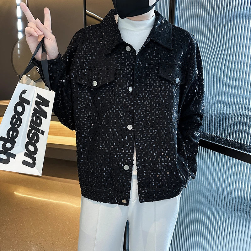 saferido Men Spring Casual Jackets/Male Slim Fit High Quality Coat Spring Summer New Hombre Fashion Sequins Thin Bomber Jackets 2XL-M