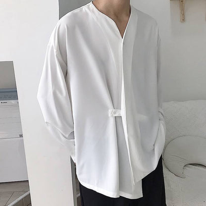 Mesh Shirt Apparel Short Bulk Shirts For Men Male Autumn Casual Loose Lrregular Shirt Collarless Long Sleeve Shirt Sleeve Shirt