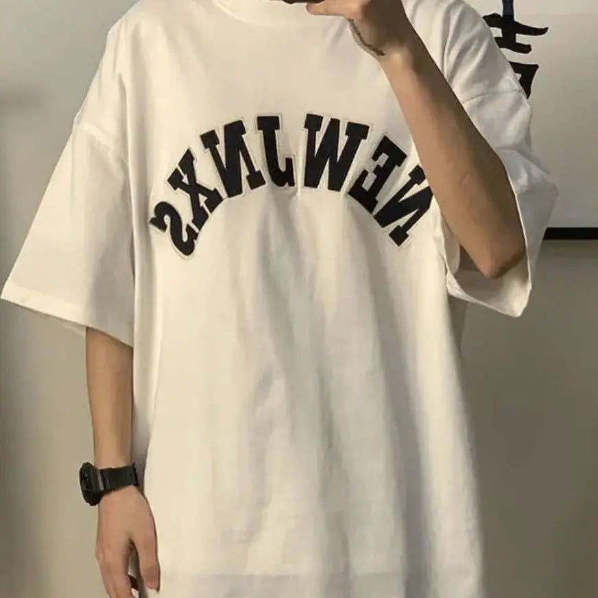 Summer Japanese 100% Cotton Short Sleeve T Shirt Men Heavy Retro Harajuku Letter Print Oversized T Shirt Top Streetwear