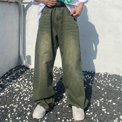 Green Jeans Baggy Distressed Vintage Denim Trousers Male Wide Leg Pants Men Streetwear Retro Oversize Casual Hip Hop