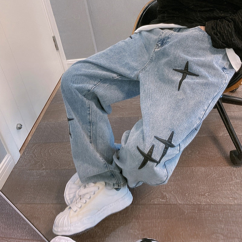 Wide Leg Cargo Pants Streetwear Baggy men Jeans Spring Autumn Men Korean Fashion Loose Straight Male Brand Clothing Black