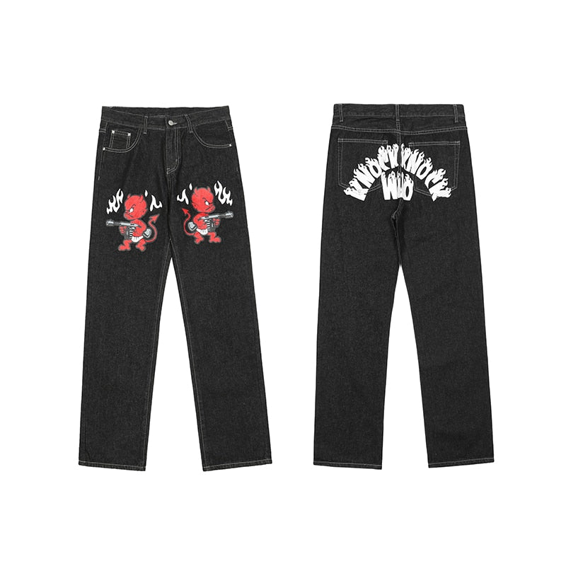 Retro Skull Hand Bone Embroidery Washed Mens Jeans Pants Y2K Straight Casual Oversize Denim Trousers Loose Streetwear Pantalones