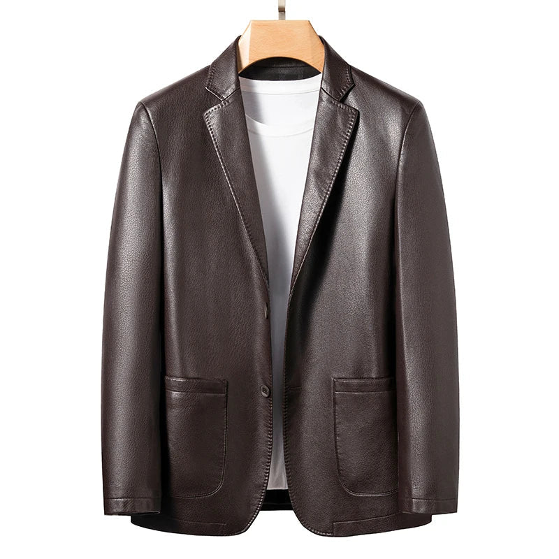 Natural Sheep Leather Casual Suit Men's Jacket Slim Spring and Autumn Thin Section Black Brown