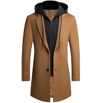 Men's Jacket Detachable Hooded Overcoat Tweed Overcoat Wool Casual Business Long 2023 Fall Winter New Thick Jacket Size M-4XL