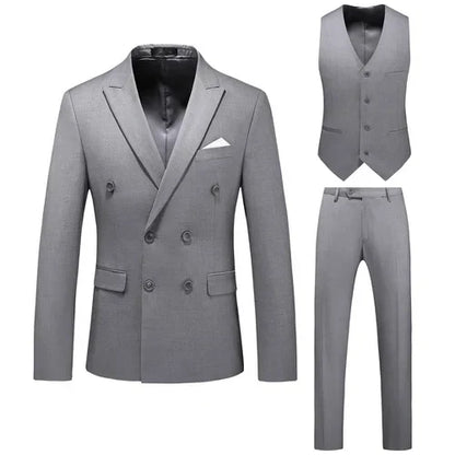 saferido (Jackets+Vest+Pants) Double Breasted Tuxedo Suit Men Business Work Wedding Formal Sets Solid Blazers Slim Korean Clothing S-6XL