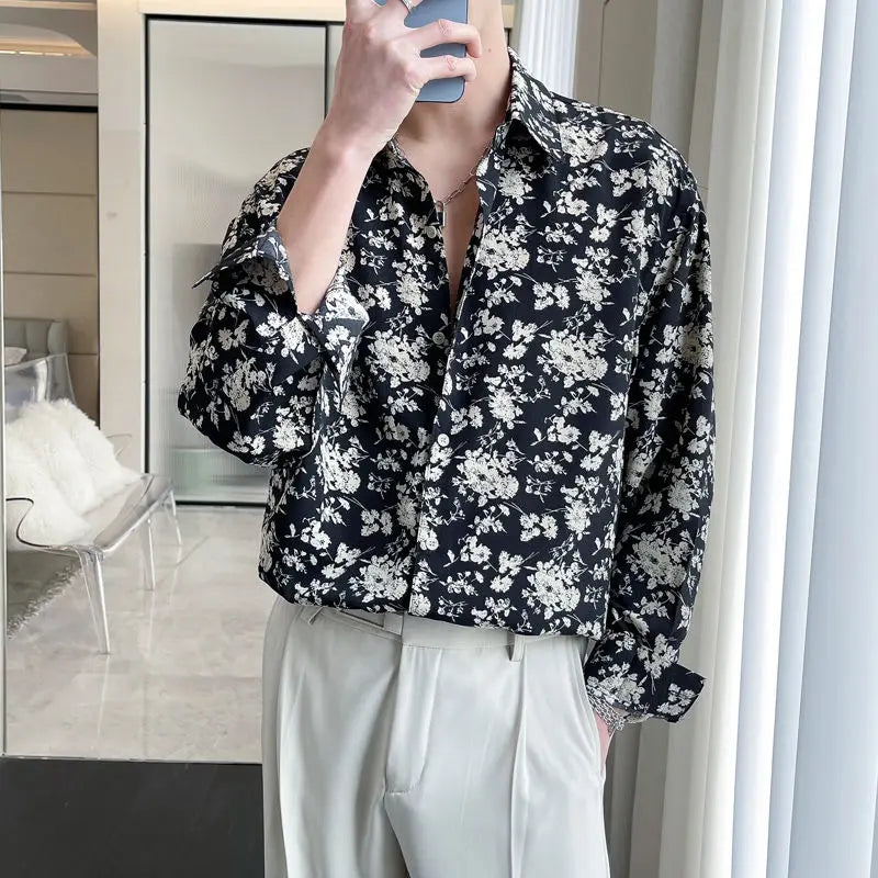 Printing Shirts Floral  Loose Temperament Fashionable Button Man Spring Summer Turn-down Collar Handsome Men's Clothing