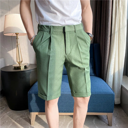 saferido  Korean Style Summer Suit Shorts Men Clothing Straight Business Formal Wear Slim Fit Casual Short Homme Knee Length Quality