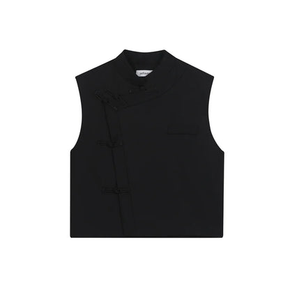 saferido 2024 Spring Round Collar Male Vest Chinese Style Button Solid Color Sleeveless Vests Trendy Men's Clothing Niche Design