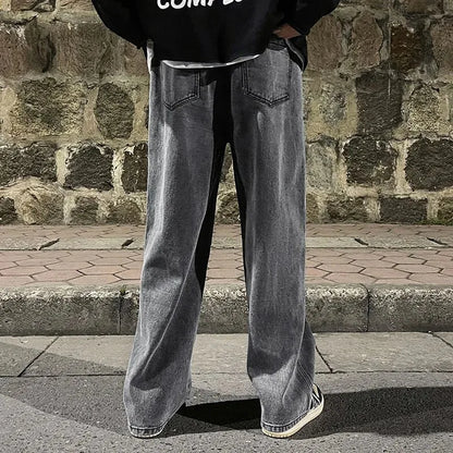 saferido Korean Fashion Loose Men Jeans Classic Straight Straight Baggy Wide Leg Trousers Casual Street Hip Hop Pants Black Grey Blue