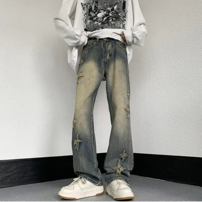 saferido American Retro Hiphop Pants Washed Cross Jeans Men's Korean Hip Hop 2024 Spring Autumn Loose Trendy Straight Trousers