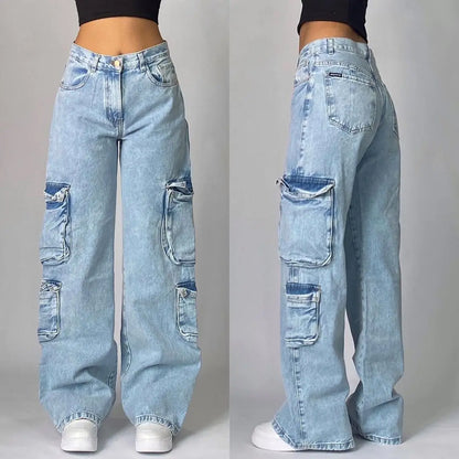 Street Vintage New Fashion Washed Old Black Baggy Jeans Men Y2K Harajuku Hip Hop Pop Gothic Leisure High Waist Wide Leg Trousers