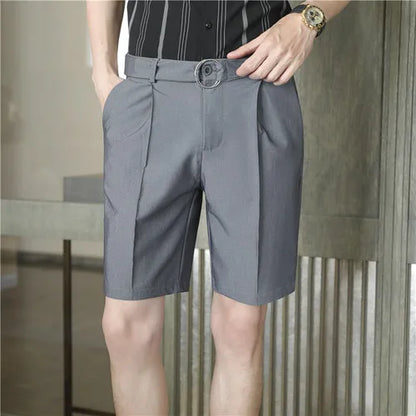 saferido  Pleated Shorts Men Summer White Shorts Korean Fashion Casual Shorts Work Wear Clothes Breathable Comfort Slim Fit Bermudas