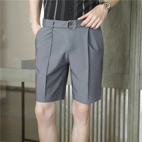 saferido  Pleated Shorts Men Summer White Shorts Korean Fashion Casual Shorts Work Wear Clothes Breathable Comfort Slim Fit Bermudas