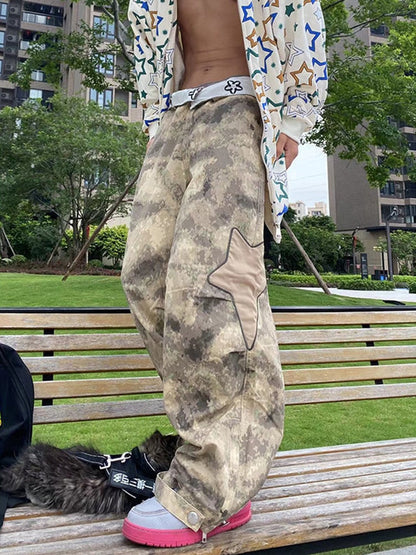 Camouflage Cargo Jeans Men Baggy Denim Trousers Male Camo Pants Oversize Loose Casual Vintage Streetwear Hip Hop 4XL