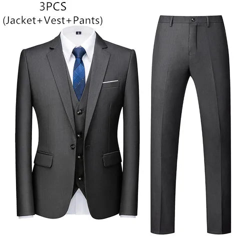 saferido (Jacket+Vest+Pants) Men Business Suits British Style MenWedding Dress Slim Fitting Blazer Trousers 3 Piece Elegant Male Tuxedo