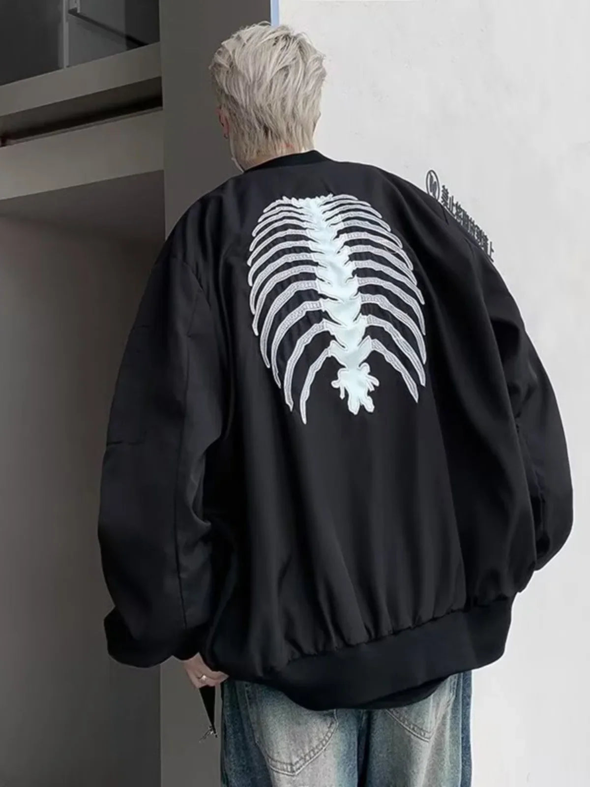 saferido American High Street Hiphop Skeleton Embroidered Baseball Coat Men's Autumn Fashion Brand Dark Black Pilot Jacket fall