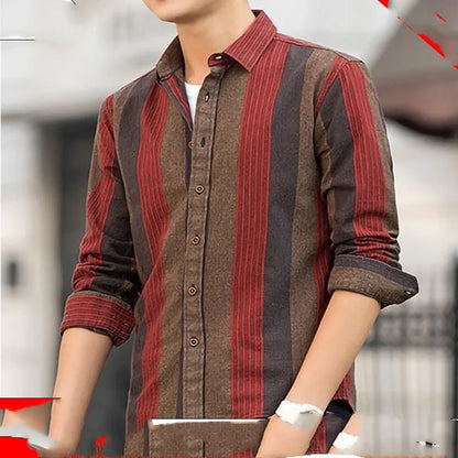 Spring Autumn New Fashion Striped Shirt Man Turn-down Collar Long Sleeve Single Breasted Cardigan High Street Contrast Color Top