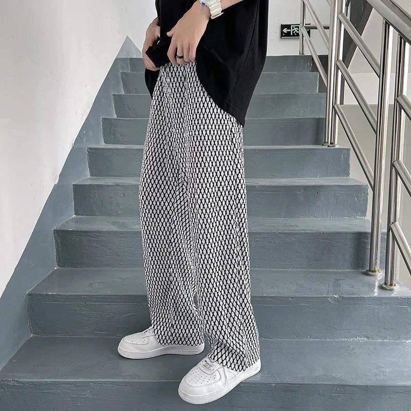 saferido Mopping Casual Pants for Men Four Seasons Fashion Sports Trousers Printed Mesh Loose Pants Straight Wide Leg Sweatpants Oversize