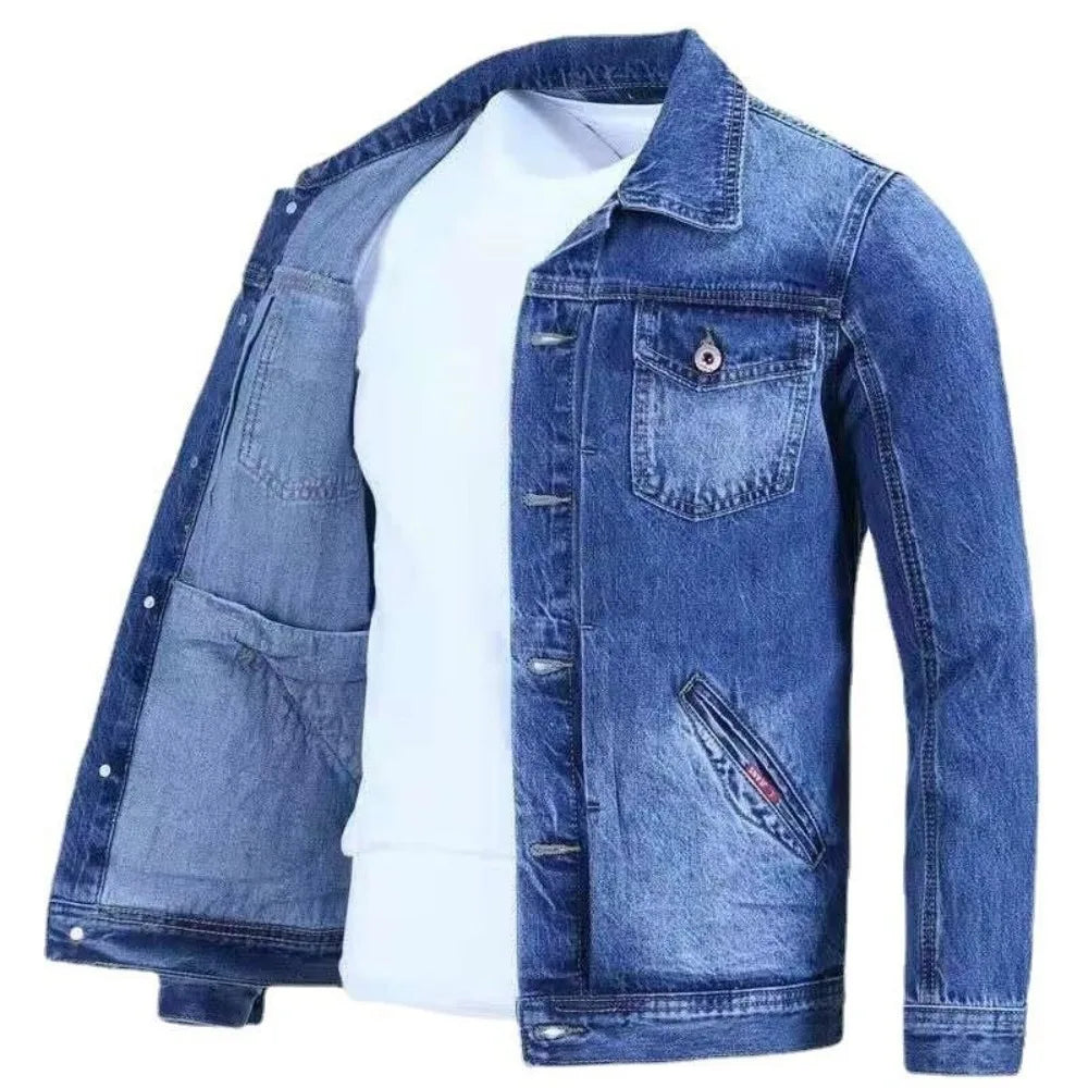 Spring and fall retro denim jacket men's fashion brand handsome cargo jacket Korean version slim casual wear clothes