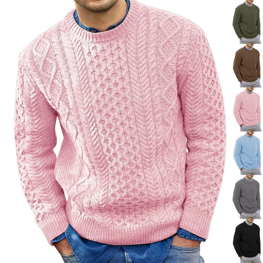 Pink Sweater Men's Autumn Winter New Pure Color Pullover Knitted Sweater Menwear Fashion Large Size Male Clothing