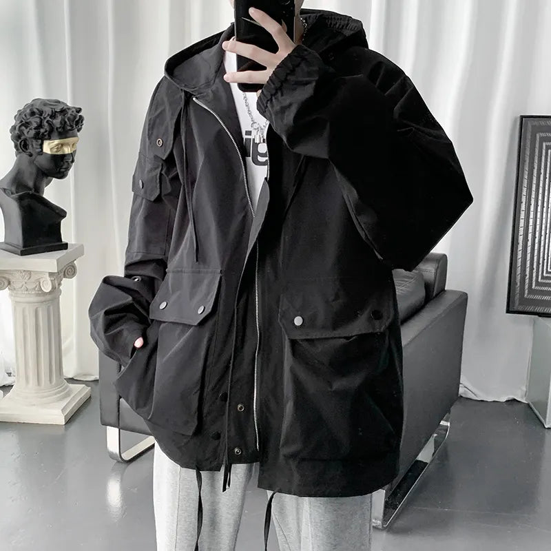 Japan Style Autumn Winter Cargo Jacket Men Muti-Pockets High Quality Hooded Zipper Jackets Streetwear Outdoor Jacktes Men