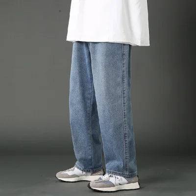 saferido New Street Casual Baggy Jeans Men's Korean Fashion Hip Hop Straight Wide Leg  Trousers Couple Denim Pants Black Light Blue