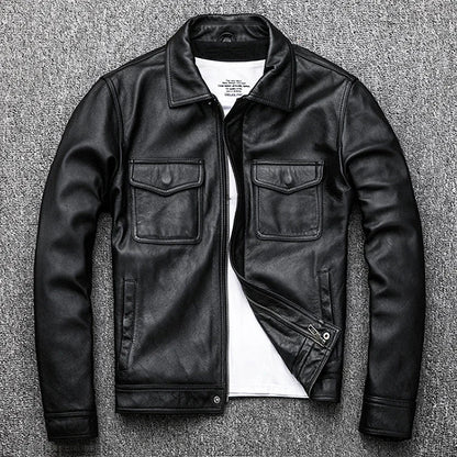 7XL Genuine Leather jacket.Winter casual black Men cowhide clothes.quality plus size leather coat