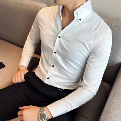 saferido  Spring Autumn Men's Business Office Dress Shirts/Male Slim Fit High Quality Casual Long-Sleeved Shirt  Homme Tops S-3XL