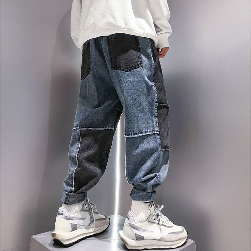 Hip Hop Patchwork Jeans Men Grunge Denim Trousers Male Loose Casual Pants Ankle Japanese Streetwear Spliced Vintage 5XL