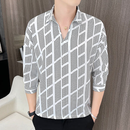 ngland Style Fashion Print Shirt Men Summer Men Three Quarter Sleeve Luxury Shirt Casual Loose Shirts