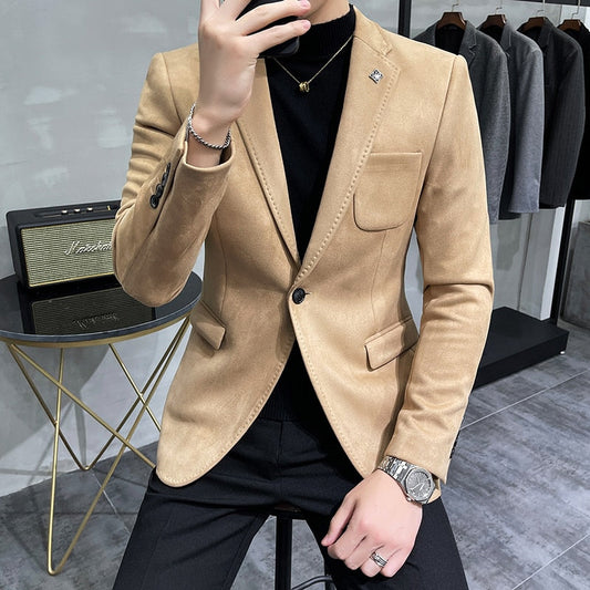 Deerskin Leather Jacket Blazer Men Casual Slim Blazer Hombre Suit Leather Jacket Men Terno Masculino Men Clothing 6 Color