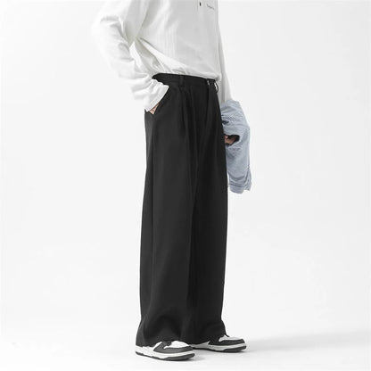 Grey Black Suit Pants Men Fashion Society Mens Dress Pants Korean Loose Straight Wide Leg Pants Mens Office Formal Trousers