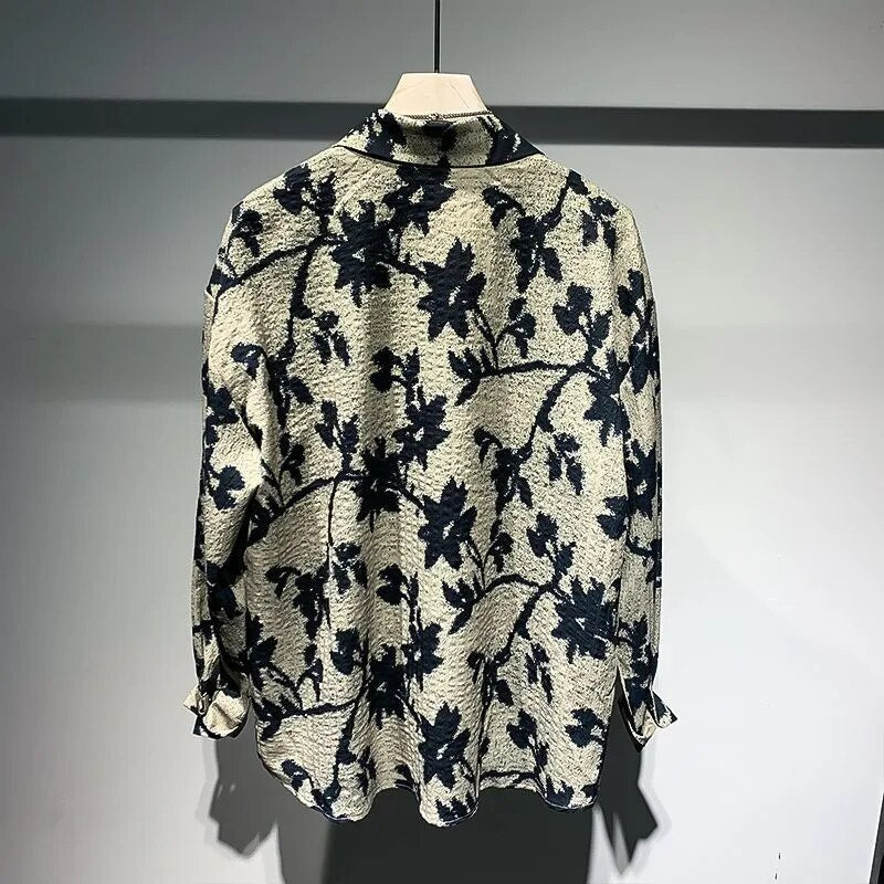 New Spring and Summer Fashion Fried Street Rascal Handsome Loose Relaxed Port Fashion Brand Men's Long Sleeve Flower Shirt