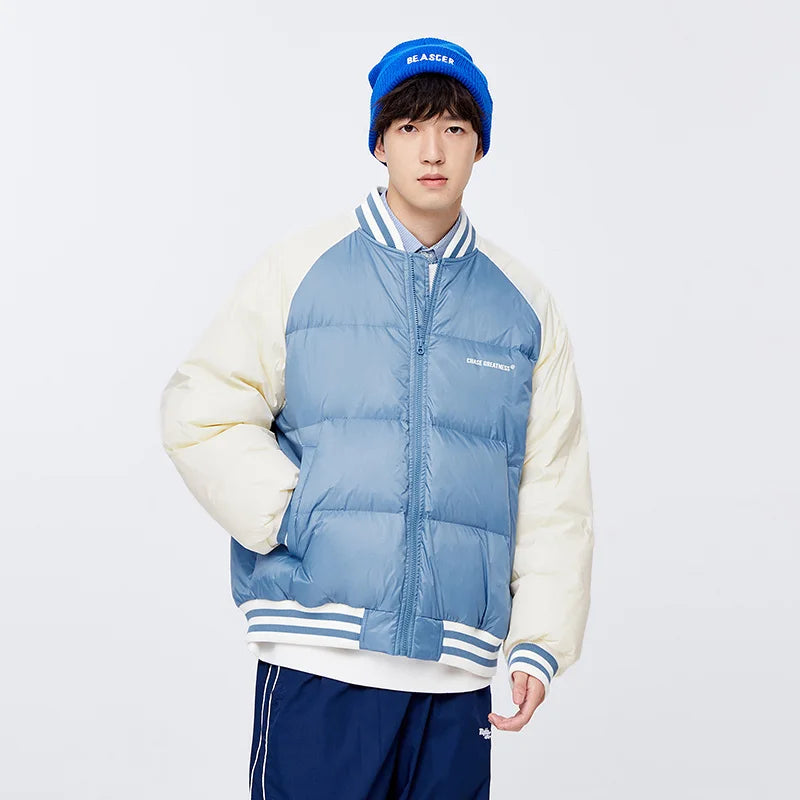 Semir Down Jacket Men Oversize College Style Baseball Collar Jacket Winter New Sports Raglan Top Coat