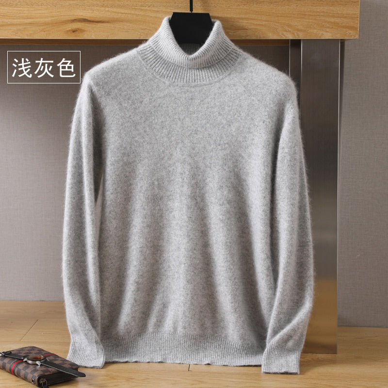 Men's Turtleneck 100% Mink Cashmere Sweater Men Autumn and Winter Large Size Loose Knitted Sweater Keep Warm Top Men Jumper