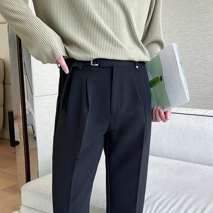 saferido  New Spring Autumn Fashion Man Classic Slim Straight Long Suit Trousers Male Solid Color Men Smart Casual Business Pants 2XL