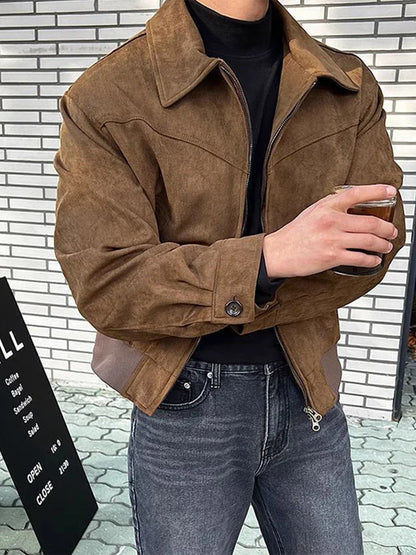 Men's Short Bomber Jackets  Spring Retro Y2k Lapel Zipper Pocket Windbreaker Coats Luxury High Quality Overcoat Streetwear