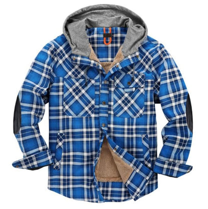 Winter Casual Plaid Hooded Velvet Thickened Warm Men Shirt Men's Cotton Loose Long Sleeve Shirts