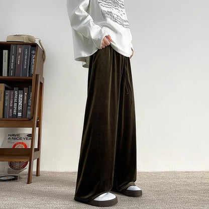 saferido Korean Style Pleuche Casual Pants Mens Fashion Wide-leg Mopping Trousers Male Oversize Straight Droop Pants Plus Size 8XL-M