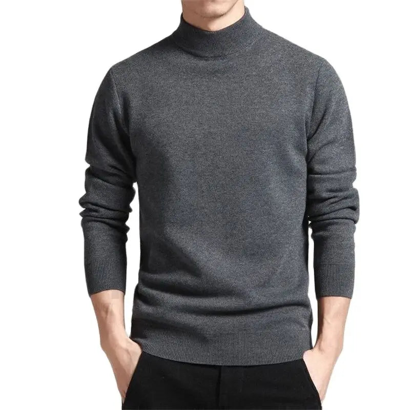 Spring Autumn Men Sweater Solid Color Pullovers Mock Neck Thin Fashion Knitted Pullovers