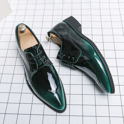 saferido Men Mirror Face Oxfords Shoes Luxury Designer Formal Shoes Patent leather Pointed Shoes Lace-Up Business Dress Green Mocasines