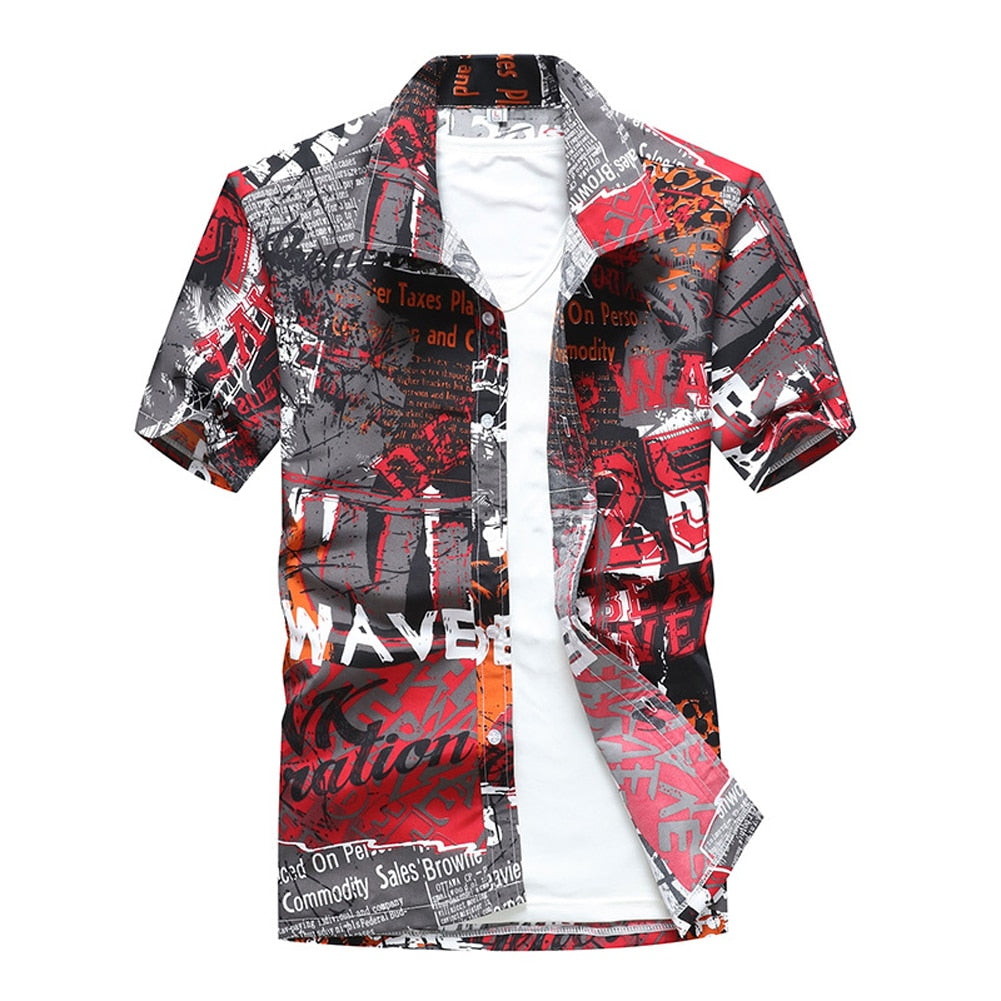 Summer Breathable Hawaiian Shirts Men Coconut Tree Printed Short Sleeve Button Down Vacation Chemise Homme Plus Size 3XL 4XL 5XL