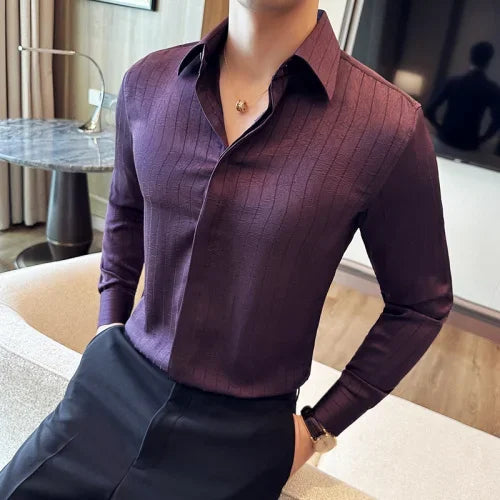 saferido  Clothing Men's Spring Striped Business Shirts/Male Slim Fit Lapel Casual Long-sleeved Shirts 4XL-M