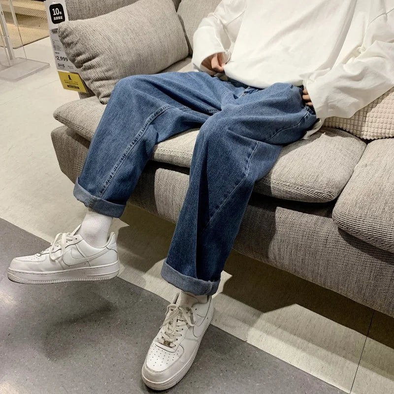 saferido Wide Leg Jeans Men Oversized Fashion Casual Blue Straight Jeans Men Streetwear Hip-hop Loose Vintage Jeans Mens Denim Trousers