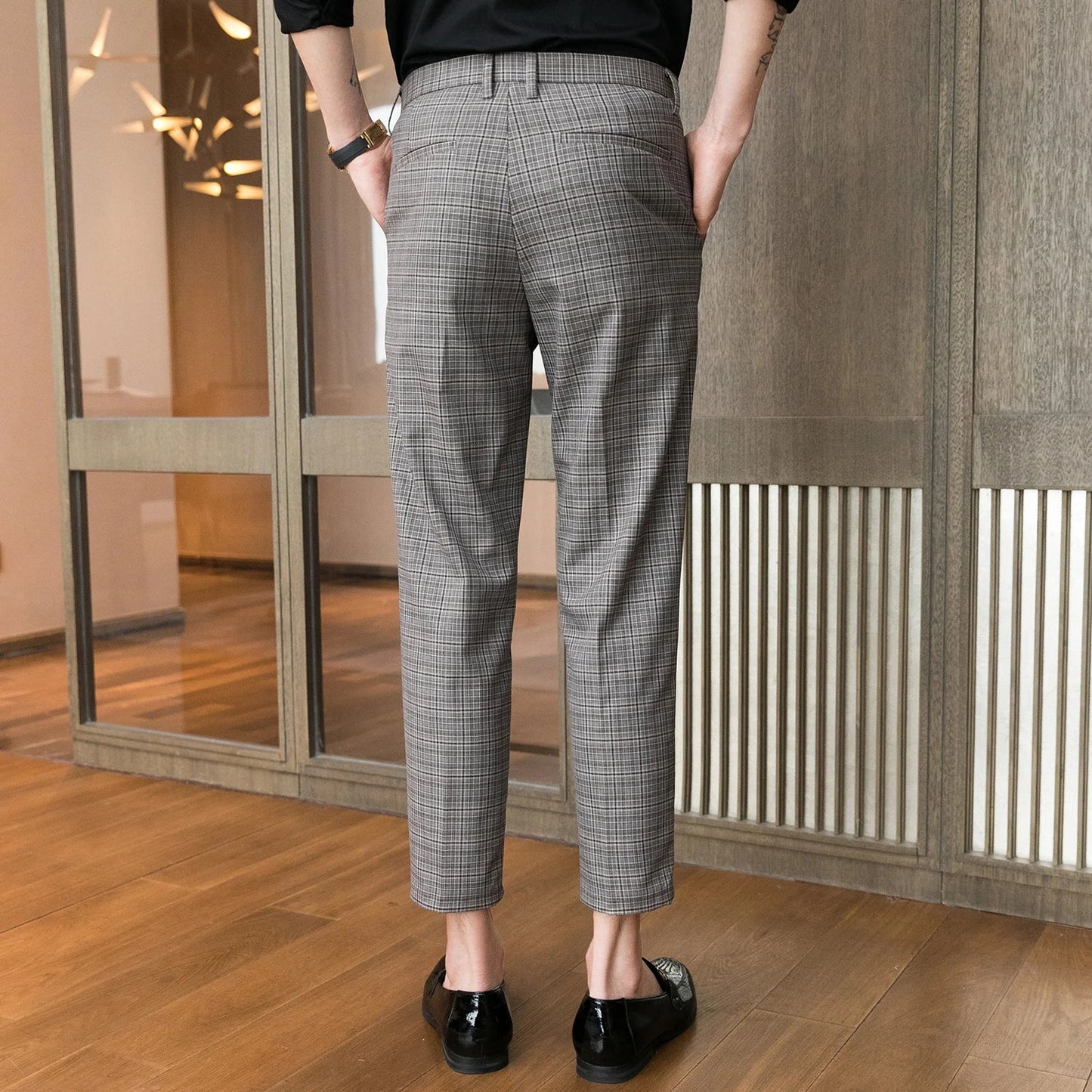 saferido  New Style Male Spring Slim Fit Business Suit Trousers/Men's Fashin Office Plaid Leisure Suit Pants/groom Wedding Suit Pants