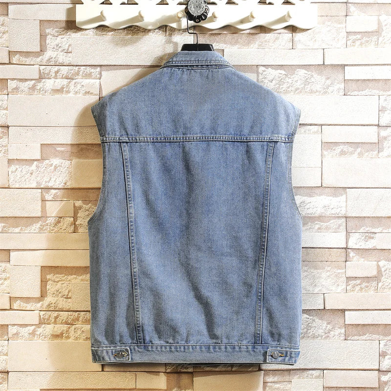 New Denim Vest Men Sleeveless Denim Jacket Casual Waistcoat Men Solid Color Jean Coat Male Streetwear Mens Clothing