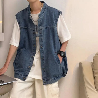 saferido Denim Sleeveless Jacket Men Fashion Oversized Harajuku Denim Jeans Casual Jeans Waistcoat Cowboy Hip Hop Streetwear Clothing